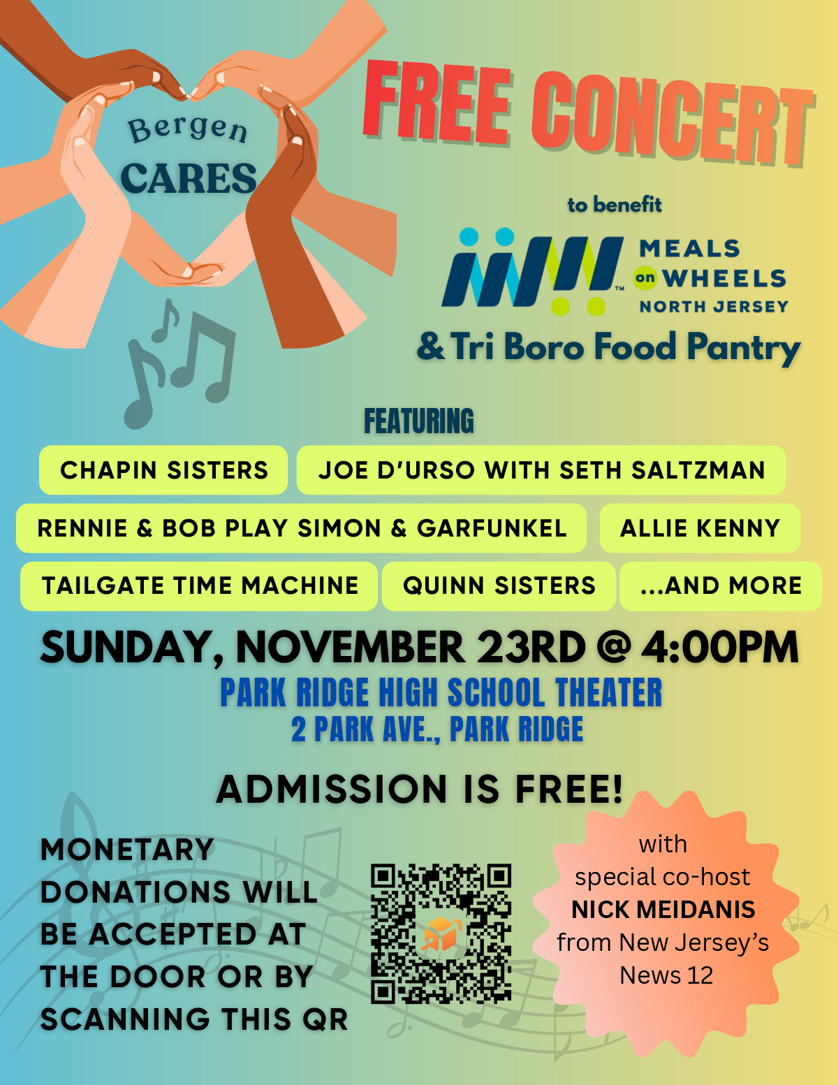 Bergen Cares: Concert for Meals on Wheels & Tri-Boro Food Pantry